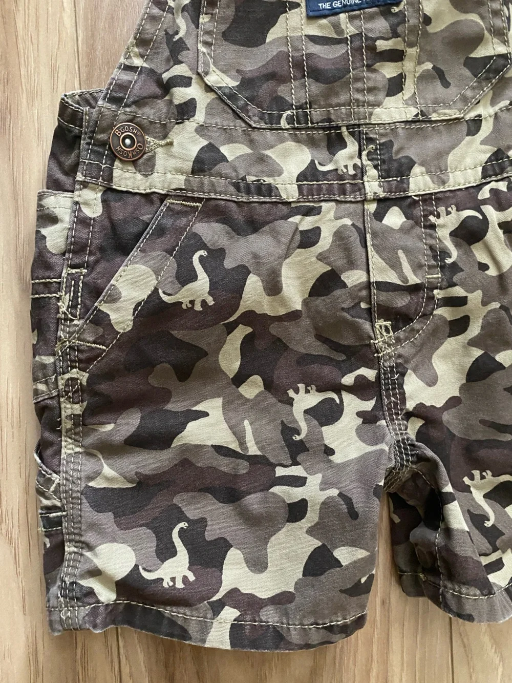 OshKosh B'gosh Boys Camo With Dinosaur’s Overall Shortalls Size 6 Months